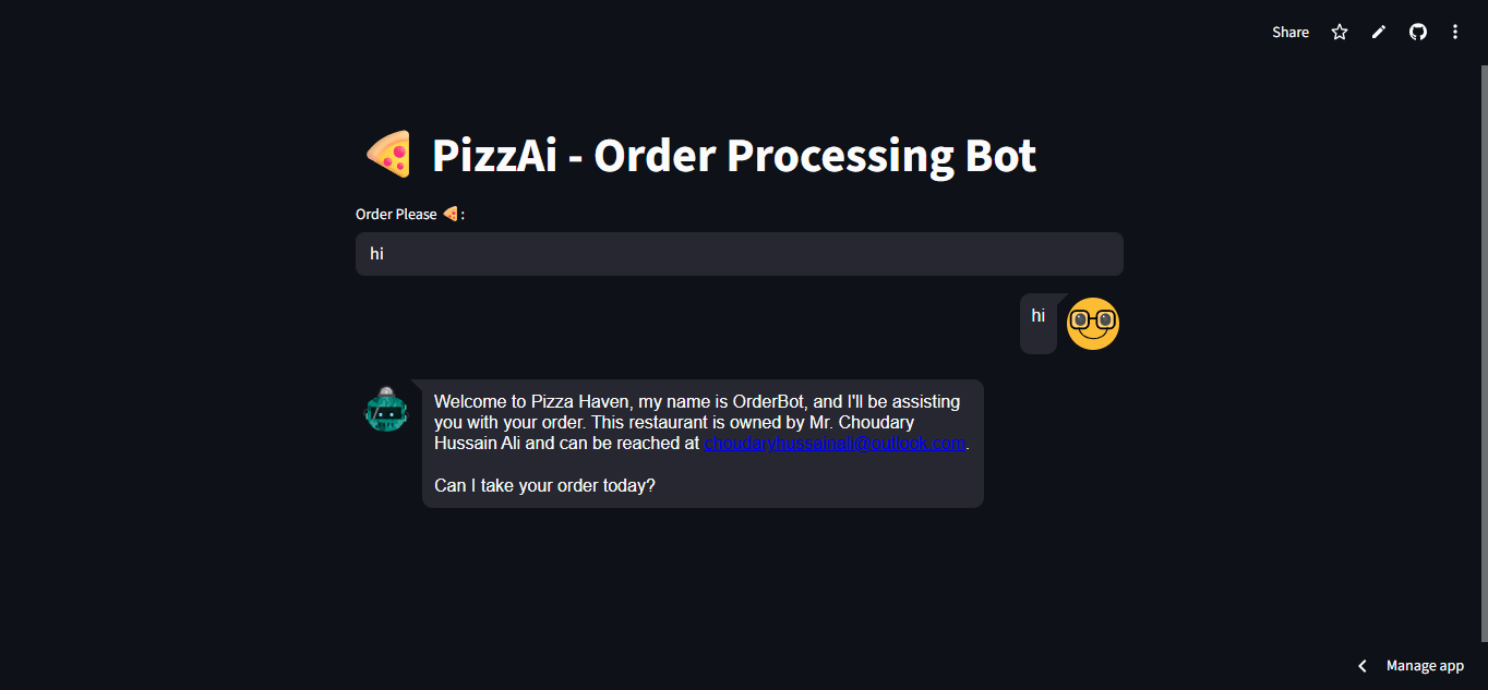 PizzAi Bot Order Interface