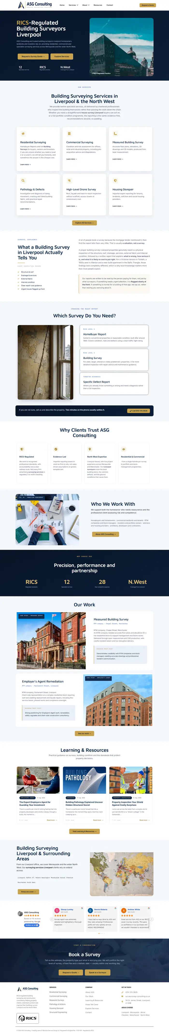 Full-page screenshot of the ASG Consulting website.