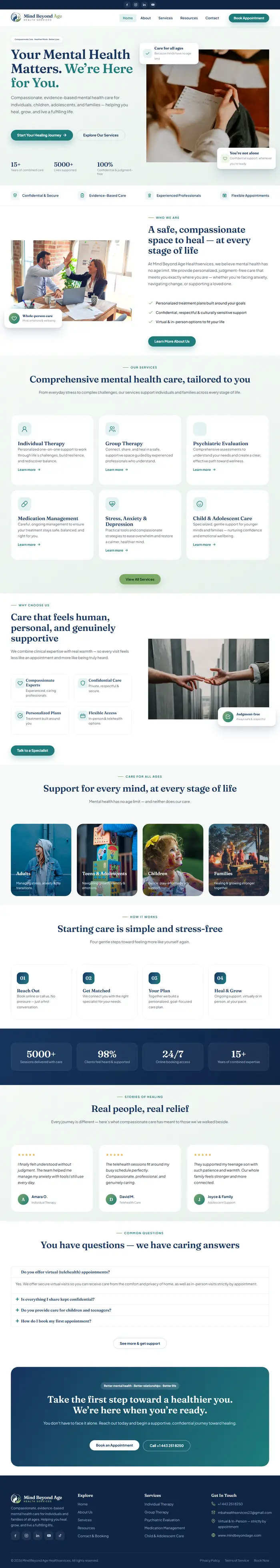 Full-page screenshot of the Mind Beyond Age website.